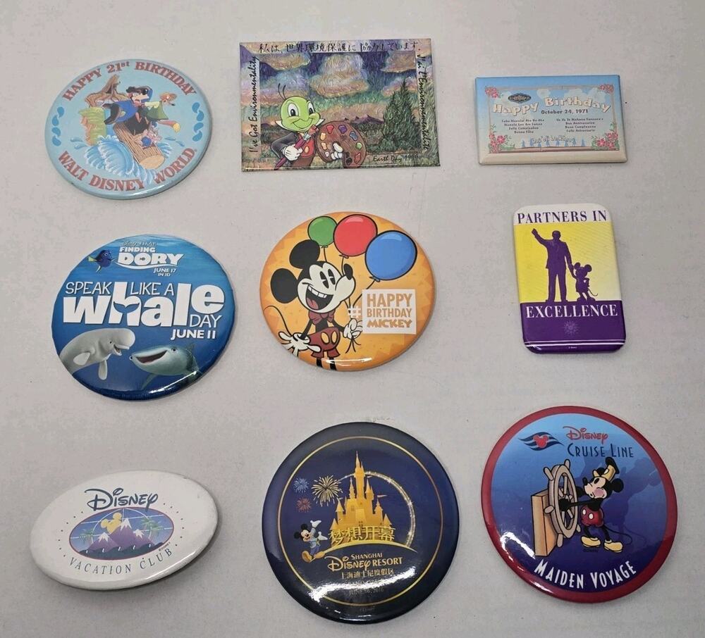 Lot Of 9 Disney Authentic Vintage Pin-back Buttons